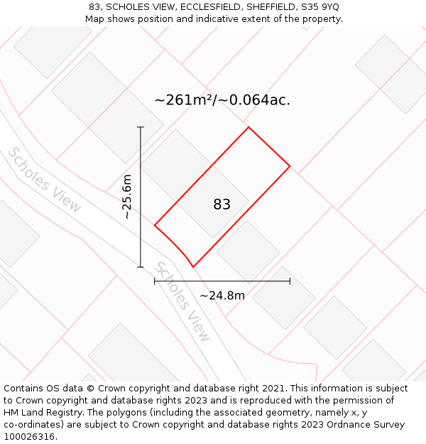 83, SCHOLES VIEW, ECCLESFIELD, SHEFFIELD, S35 9YQ: Plot and title map