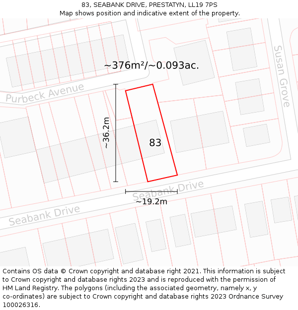83, SEABANK DRIVE, PRESTATYN, LL19 7PS: Plot and title map