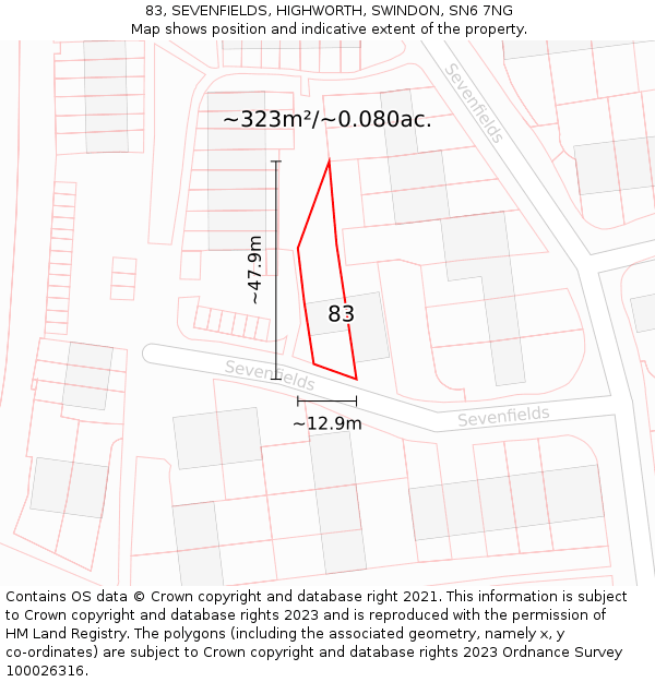 83, SEVENFIELDS, HIGHWORTH, SWINDON, SN6 7NG: Plot and title map