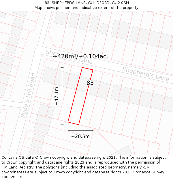 83, SHEPHERDS LANE, GUILDFORD, GU2 9SN: Plot and title map