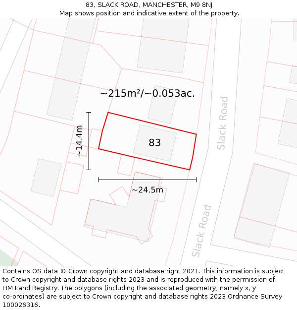 83, SLACK ROAD, MANCHESTER, M9 8NJ: Plot and title map