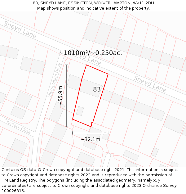 83, SNEYD LANE, ESSINGTON, WOLVERHAMPTON, WV11 2DU: Plot and title map