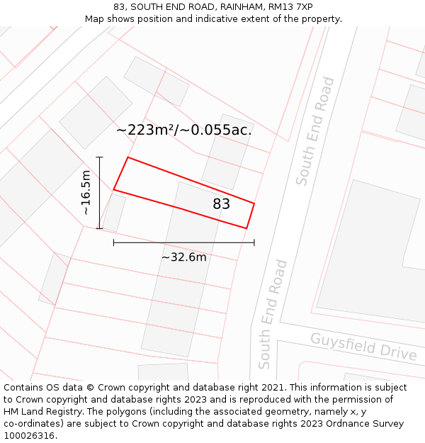 83, SOUTH END ROAD, RAINHAM, RM13 7XP: Plot and title map