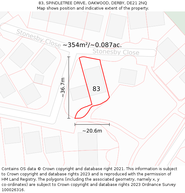 83, SPINDLETREE DRIVE, OAKWOOD, DERBY, DE21 2NQ: Plot and title map
