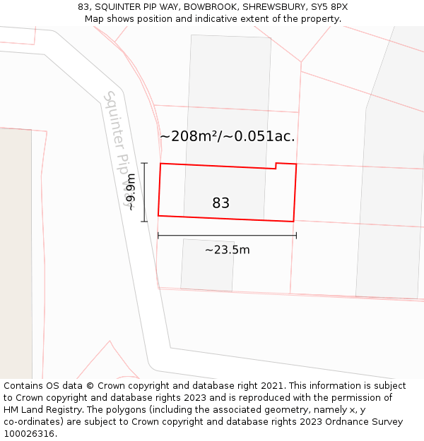 83, SQUINTER PIP WAY, BOWBROOK, SHREWSBURY, SY5 8PX: Plot and title map