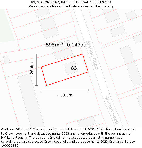 83, STATION ROAD, BAGWORTH, COALVILLE, LE67 1BJ: Plot and title map