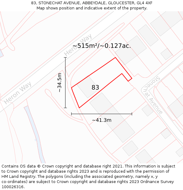 83, STONECHAT AVENUE, ABBEYDALE, GLOUCESTER, GL4 4XF: Plot and title map