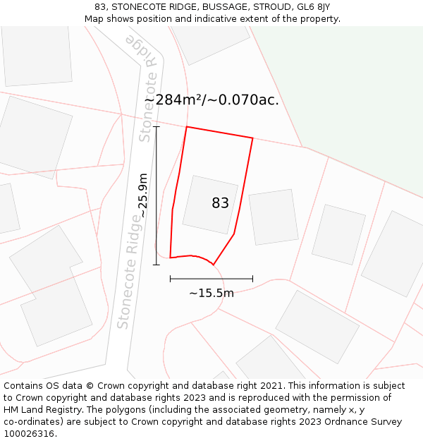 83, STONECOTE RIDGE, BUSSAGE, STROUD, GL6 8JY: Plot and title map