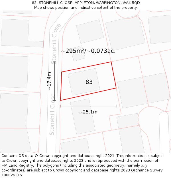 83, STONEHILL CLOSE, APPLETON, WARRINGTON, WA4 5QD: Plot and title map