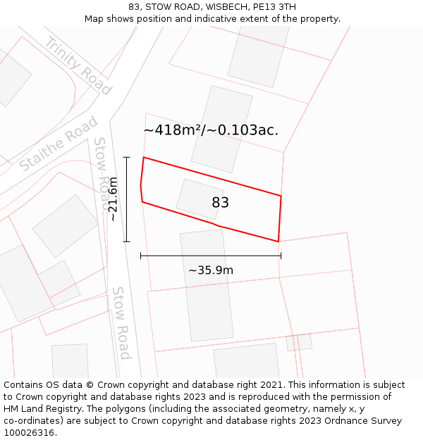 83, STOW ROAD, WISBECH, PE13 3TH: Plot and title map