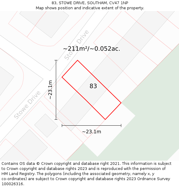 83, STOWE DRIVE, SOUTHAM, CV47 1NP: Plot and title map