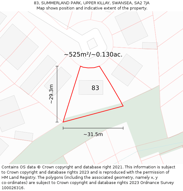 83, SUMMERLAND PARK, UPPER KILLAY, SWANSEA, SA2 7JA: Plot and title map