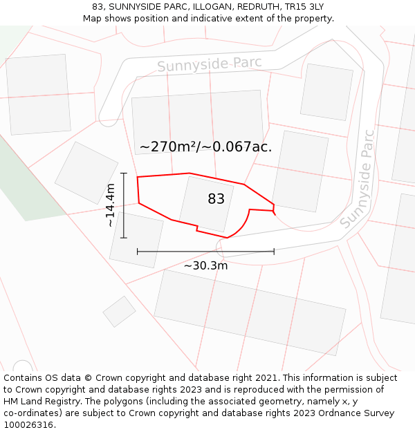 83, SUNNYSIDE PARC, ILLOGAN, REDRUTH, TR15 3LY: Plot and title map