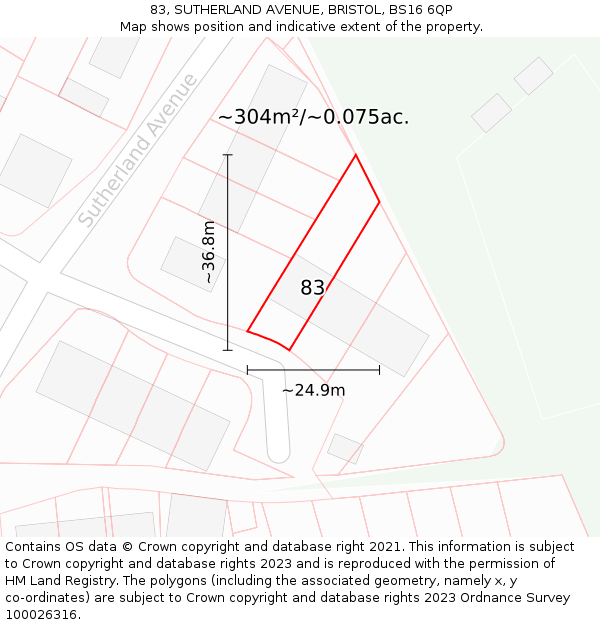 83, SUTHERLAND AVENUE, BRISTOL, BS16 6QP: Plot and title map