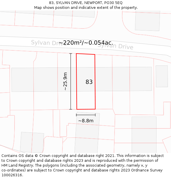 83, SYLVAN DRIVE, NEWPORT, PO30 5EQ: Plot and title map