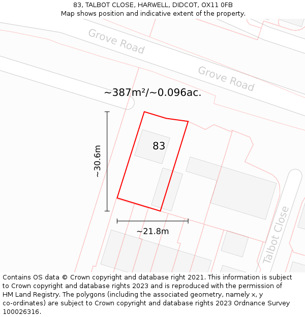 83, TALBOT CLOSE, HARWELL, DIDCOT, OX11 0FB: Plot and title map