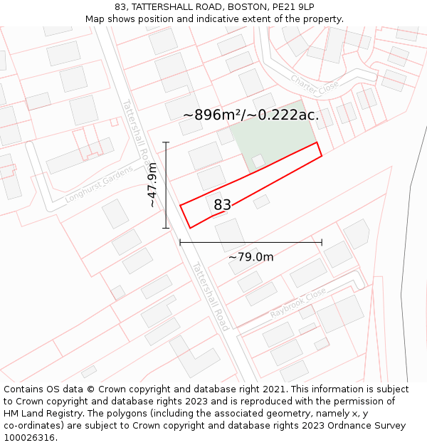83, TATTERSHALL ROAD, BOSTON, PE21 9LP: Plot and title map