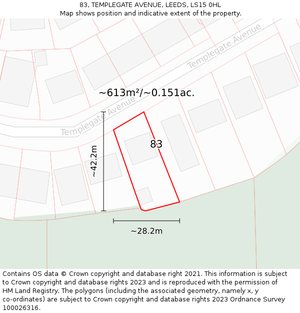 83, TEMPLEGATE AVENUE, LEEDS, LS15 0HL: Plot and title map
