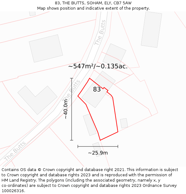 83, THE BUTTS, SOHAM, ELY, CB7 5AW: Plot and title map