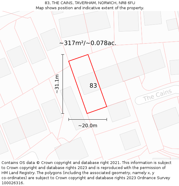 83, THE CAINS, TAVERHAM, NORWICH, NR8 6FU: Plot and title map
