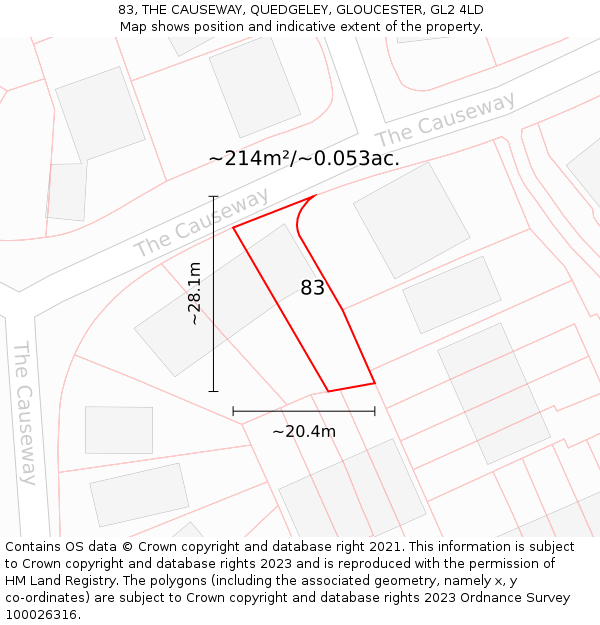 83, THE CAUSEWAY, QUEDGELEY, GLOUCESTER, GL2 4LD: Plot and title map