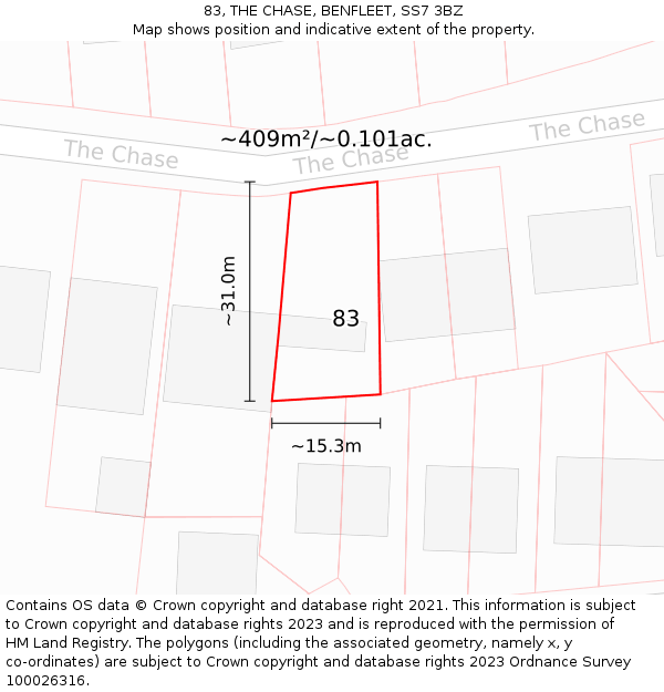 83, THE CHASE, BENFLEET, SS7 3BZ: Plot and title map