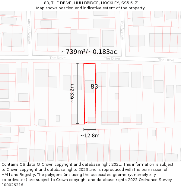 83, THE DRIVE, HULLBRIDGE, HOCKLEY, SS5 6LZ: Plot and title map