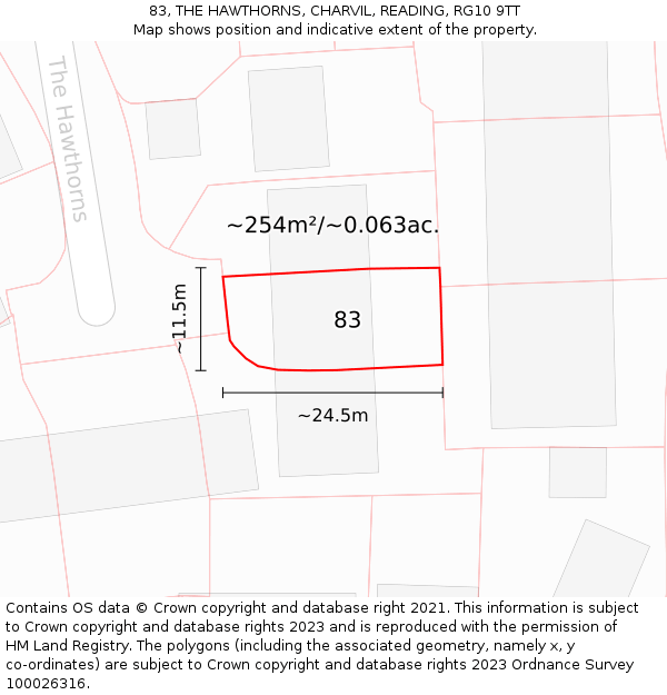 83, THE HAWTHORNS, CHARVIL, READING, RG10 9TT: Plot and title map