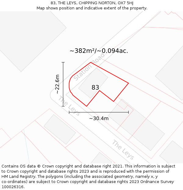 83, THE LEYS, CHIPPING NORTON, OX7 5HJ: Plot and title map