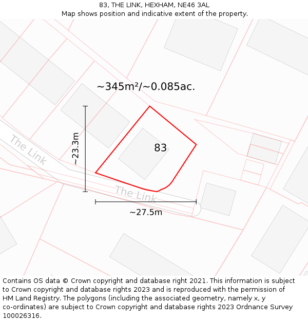 83, THE LINK, HEXHAM, NE46 3AL: Plot and title map