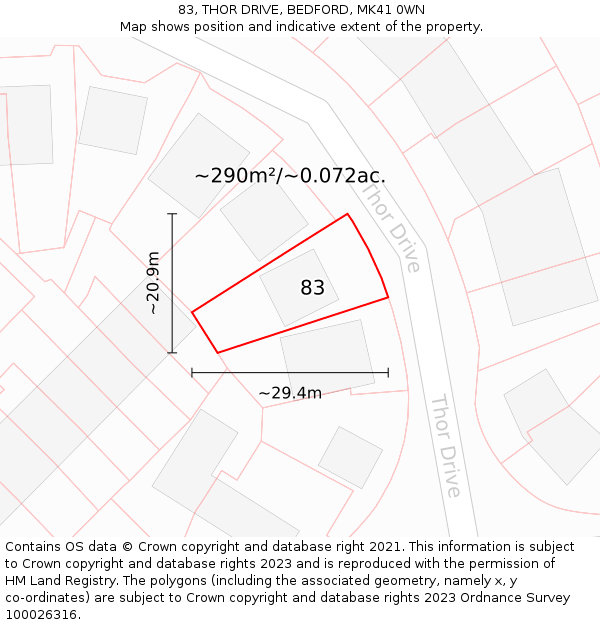 83, THOR DRIVE, BEDFORD, MK41 0WN: Plot and title map