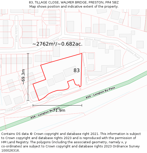 83, TILLAGE CLOSE, WALMER BRIDGE, PRESTON, PR4 5BZ: Plot and title map