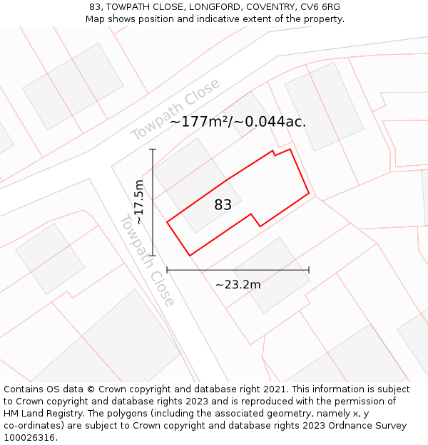 83, TOWPATH CLOSE, LONGFORD, COVENTRY, CV6 6RG: Plot and title map