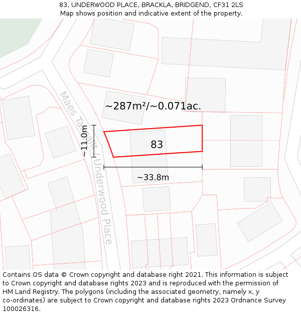 83, UNDERWOOD PLACE, BRACKLA, BRIDGEND, CF31 2LS: Plot and title map