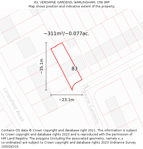 83, VERDAYNE GARDENS, WARLINGHAM, CR6 9RP: Plot and title map