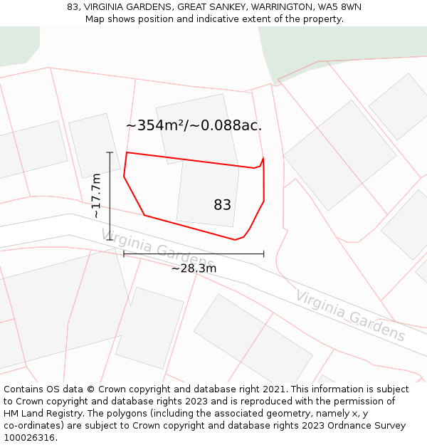 83, VIRGINIA GARDENS, GREAT SANKEY, WARRINGTON, WA5 8WN: Plot and title map