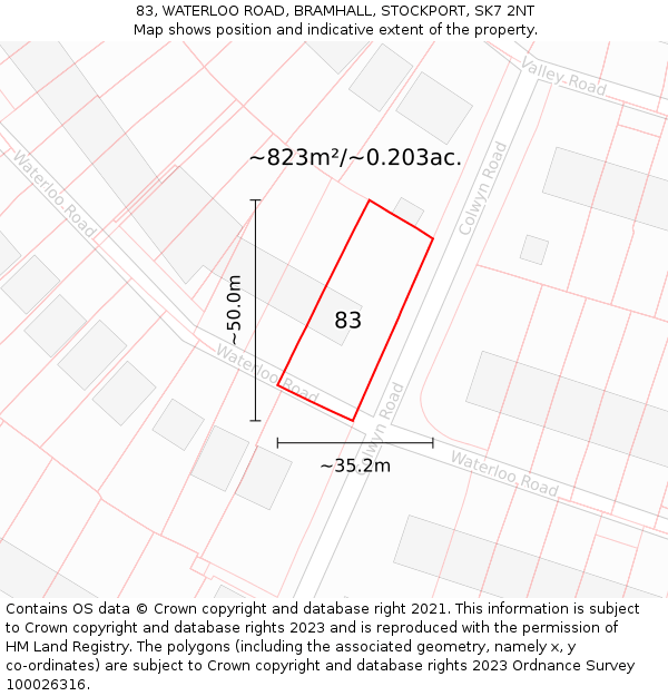 83, WATERLOO ROAD, BRAMHALL, STOCKPORT, SK7 2NT: Plot and title map