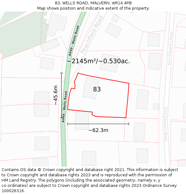 83, WELLS ROAD, MALVERN, WR14 4PB: Plot and title map