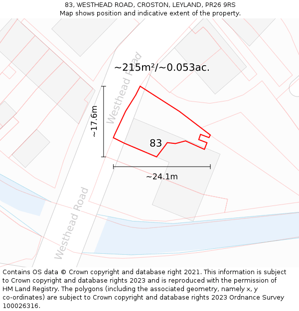 83, WESTHEAD ROAD, CROSTON, LEYLAND, PR26 9RS: Plot and title map