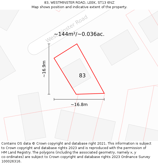 83, WESTMINSTER ROAD, LEEK, ST13 6NZ: Plot and title map