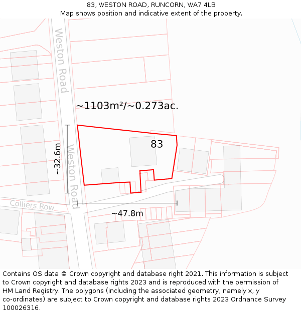 83, WESTON ROAD, RUNCORN, WA7 4LB: Plot and title map