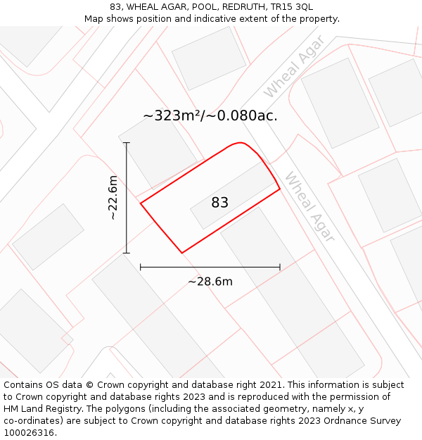 83, WHEAL AGAR, POOL, REDRUTH, TR15 3QL: Plot and title map
