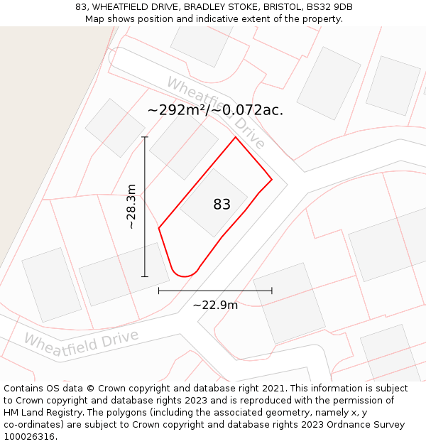 83, WHEATFIELD DRIVE, BRADLEY STOKE, BRISTOL, BS32 9DB: Plot and title map