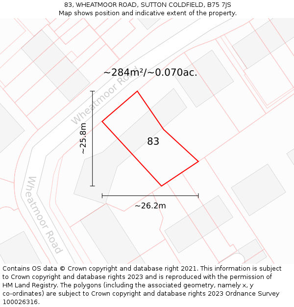 83, WHEATMOOR ROAD, SUTTON COLDFIELD, B75 7JS: Plot and title map