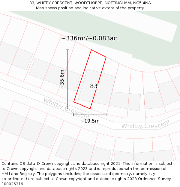 83, WHITBY CRESCENT, WOODTHORPE, NOTTINGHAM, NG5 4NA: Plot and title map