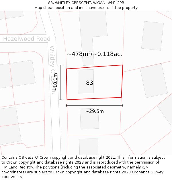 83, WHITLEY CRESCENT, WIGAN, WN1 2PR: Plot and title map