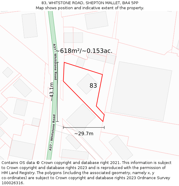 83, WHITSTONE ROAD, SHEPTON MALLET, BA4 5PP: Plot and title map