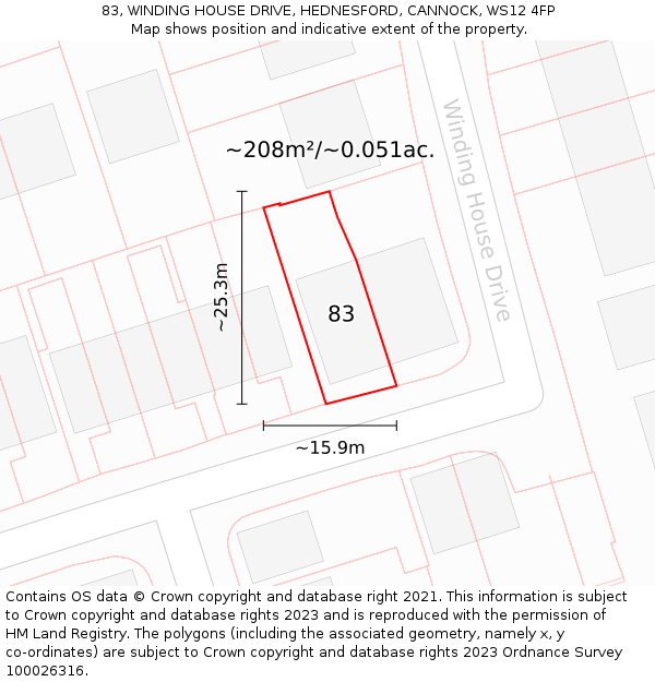 83, WINDING HOUSE DRIVE, HEDNESFORD, CANNOCK, WS12 4FP: Plot and title map