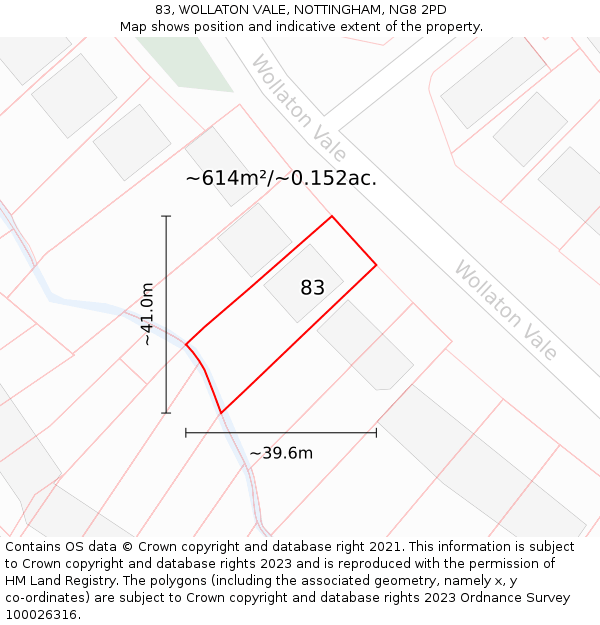 83, WOLLATON VALE, NOTTINGHAM, NG8 2PD: Plot and title map