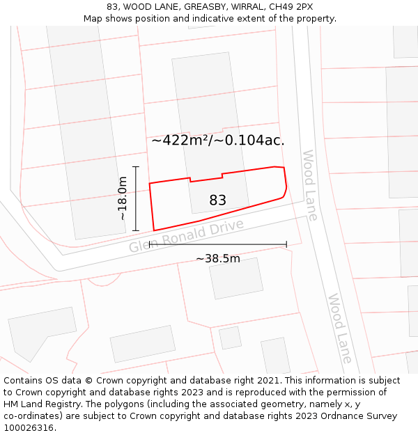 83, WOOD LANE, GREASBY, WIRRAL, CH49 2PX: Plot and title map